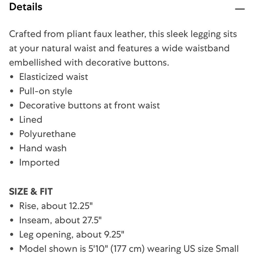 BCBGMAXAZRIA
Button-Front Faux Leather Leggings - Picture 8 of 8